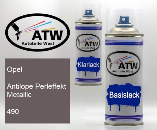 Opel, Antilope Perleffekt Metallic, 490: 400ml Sprühdose + 400ml Klarlack - Set, von ATW Autoteile West.